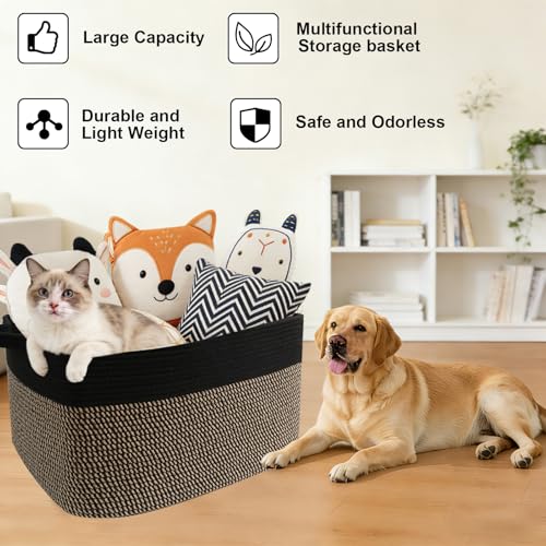 65L Laundry Basket with Handles, Woven Blanket Basket, Black/Jute - color: Black & Jute, size: 65L
