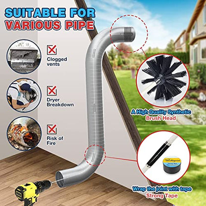Sealegend 15-Piece Dryer Vent Cleaner Kit Omnidirectional Dryer Cleaning Kit Include 30 Feet Dryer Vent Brush, Black Dryer Lint Vacuum Attachment&Dryer Lint Trap Brush, Vacuum & Dryer Adapters - size: 30FT