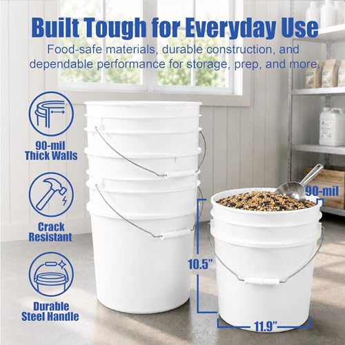 ePackageSupply 3.5 Gallon Bucket, Food-Grade w/Lid, BPA-Free, White, 1 Pack - color: White, size: 1 Pack
