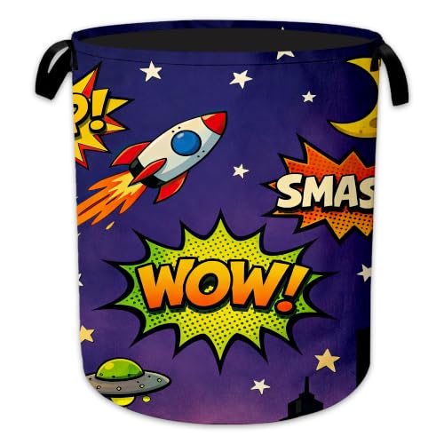 Comic Rocket Laundry Hamper, Space City Laundry Baskets, Waterproof Oxford Cloth for Room/Bathroom/Bedroom/Dormitories 16x20.8 Inch - color: Comic Rocket