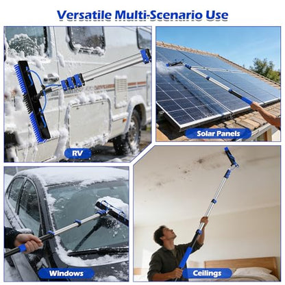 5-20FT Solar Panel Cleaning Brush Kit - Telescopic Pole with Dual Action Flip-Lock & Screw Fixing, Water Flow & Soap Dispenser, Ideal for Snow Removal, Windows, Boats, RVs, Decks