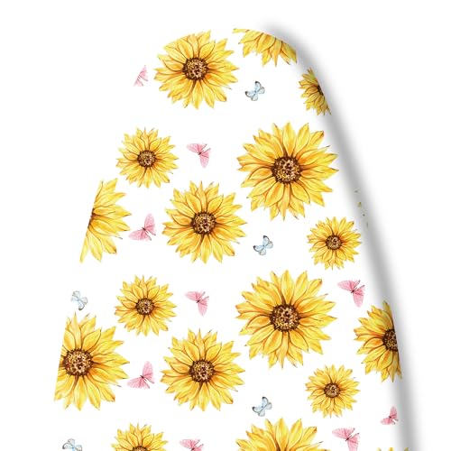 Extra Thick Ironing Board Cover and Pad, Summer Sunflowers 15x54 Ironing Board Cover, Resist Scorching and Staining,Elastic Edges,Farmhouse Spring Summer Yellow Flowers Butterfly - color: Pink Black