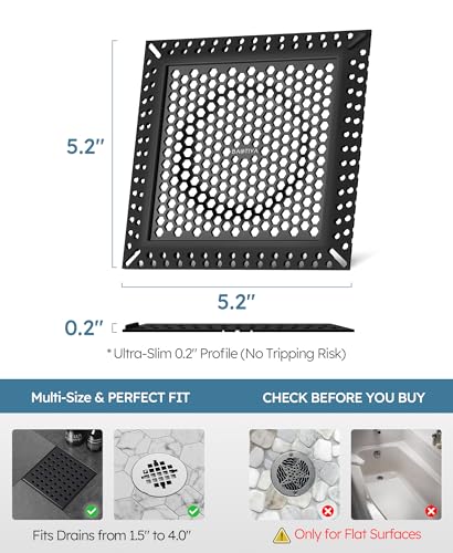 Square Shower Drain Hair Catcher, Anti-Clogging, Black, 4 inch - color: Matte Black, size: 4 inch