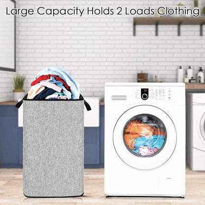 SNIGJAT Large Laundry Basket, 80 L Collapsible Tall Hamper with Handle Grey - color: Grey, size: 80L