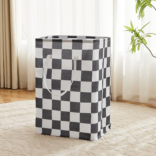 Ohocut Checkered Laundry Hamper, Pack of 2, Large Black White Aesthetic Collapsible Cloth Hampers Basket for Storage Organization Cute Race Cars Boy Room Decor, 2 x 75L - color: Black
