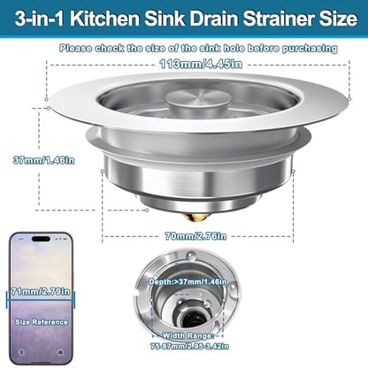 Upgraded 3-in-1 Pop-Up Kitchen Sink Drain Strainer Stopper - color: Silver, size: 1 Pack