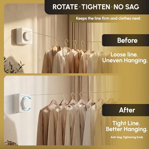 Retractable Clothesline Indoor, Wall Mounted, White - color: White