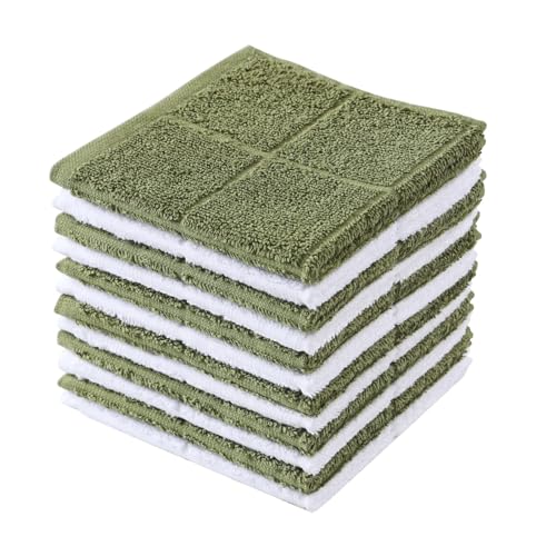 Glynniss Kitchen Dish Cloths for Washing Dishes, Green Terry Dish Rags - color: Green White, size: 11x11 inches