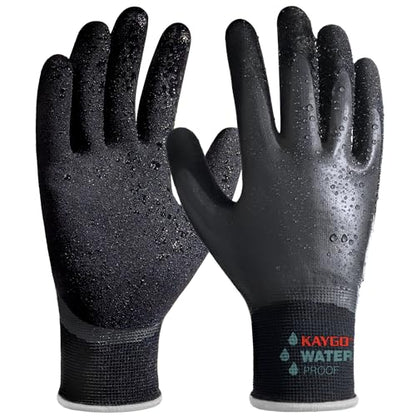 KAYGO Waterproof Work Gloves, Non-Slip Double Latex Coated, KG150 - color: Black, size: X-Large
