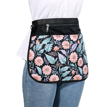 Barber Apron with 5 Pockets, Waterproof and Bleach-proof Hair Stylist Apron for Men and Women - color: Pink Flowers