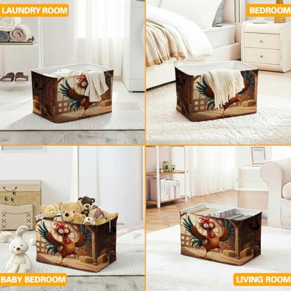 Chickens Laundry Hamper 56L Farms Storage Bin Clothes Basket with Handles - color: Chicken