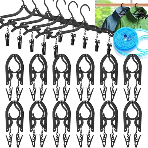 12PCS Travel Hangers,Portable Folding Clothes Hanger with Clips - size: 12PCS