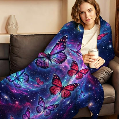 Cosmic Galaxy Butterfly Throw Blanket, Flannel Fleece 60" x 80" - color: Cosmic Galaxy Butterfly, size: 60"x80"