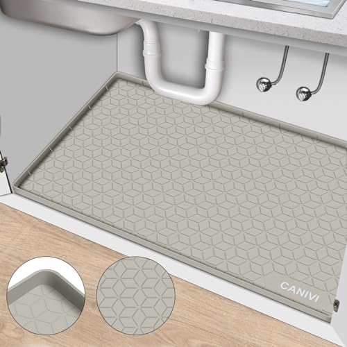 Under Sink Mat, 34"x22" Waterproof Tray for Cabinet, Holds 3 Gal - color: Khaki, size: 22"W x 34"L