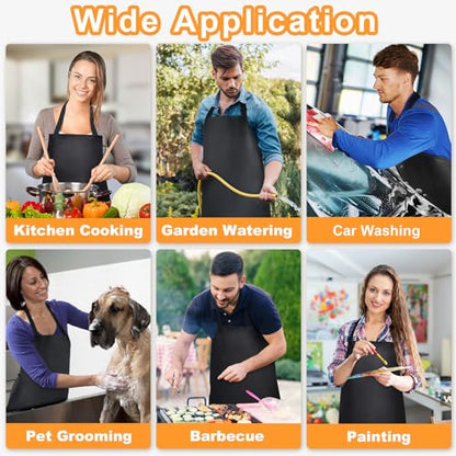 4 Pack Waterproof Rubber Apron, Adjustable Black Apron for Men & Women - color: Black