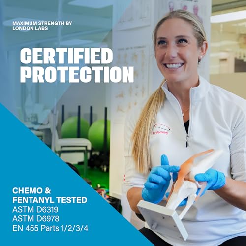 London Labs Synsafe 4 Mil - Blue Nitrile Exam Gloves –Disposable Latex Free & Powder Free – Extra Strong, Rubber Gloves - size: Medium, style: 100 Count
