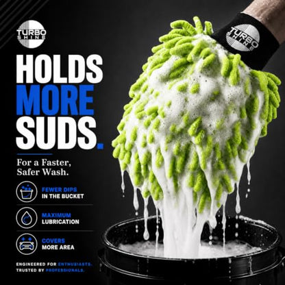 Microfiber Car Wash Mitt, Chenille Noodle Glove for Cars, Trucks, RVs, and Boats, Scratch-Free, Machine Washable, Reusable (1, Lime Green) - color: Lime Green