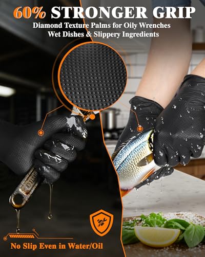 wcy 9 Mil Heavy Duty Disposable Nitrile Gloves, Black Large, Diamond Grip - color: Black-80, size: Large