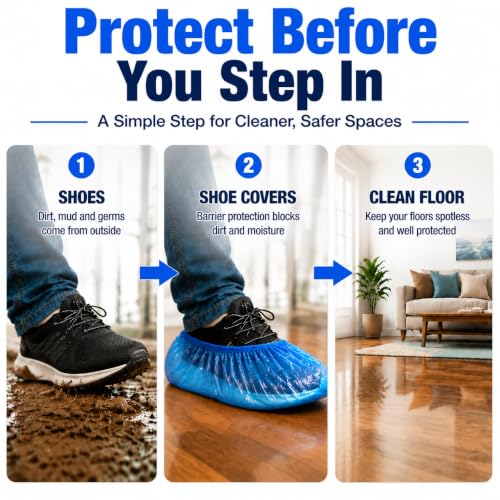MAQIHAN 100 Pack Shoe Covers Disposable - Non Slip Plastic Booties Covers - size: 100 Pack