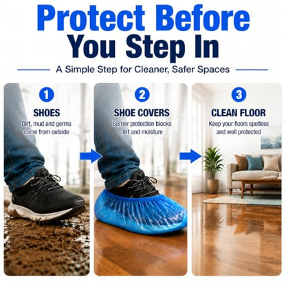 MAQIHAN 100 Pack Shoe Covers Disposable - Non Slip Plastic Booties Covers - size: 100 Pack