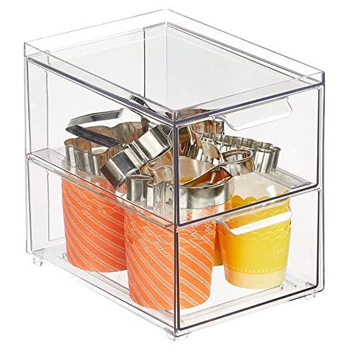 mDesign Stackable Storage Containers Box with 2 Pull-Out Drawers - Stacking Plastic Drawer Bins for Kitchen Pantry and Cupboard, Cabinet, Counter, Island and Tables - Lumiere Collection - Clear - size: 8 x 6 x 7.5 (Pack of 1)