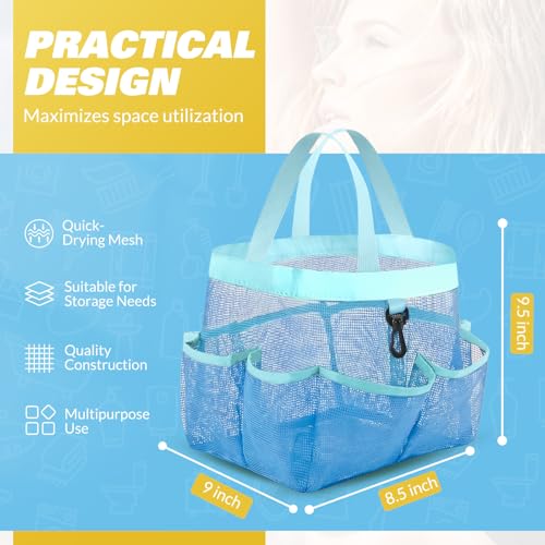 LOYEE Mesh Shower Caddy Portable for College Dorm Room Essentials with 8 Pockets, Shower Bag for Beach, Swimming, Gym, Travel, Bathroom(All blue) - color: All blue