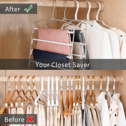 Pants Hangers Space Saving 3 Pack 5 Layer Swing Arm Hanger White - color: White-3 Pack