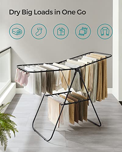 SONGMICS Clothes Drying Rack, Foldable Space-Saving Laundry Drying Rack - color: Black, size: 1 Tier （21.7"d x 58.3"w x 39.4"h）