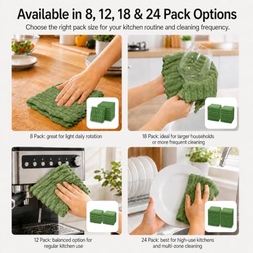kimteny Microfiber Dish Cloths for Washing Dishes 12 Pack, Dark Green - color: Dark Green, size: 12 x 12 - 12 Pack