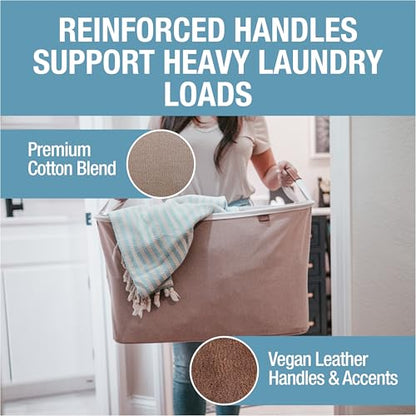 Collapsible Fabric Laundry Basket Premium, Mocha, 2 Pack - color: Mocha Cream