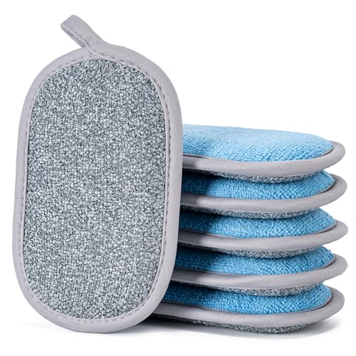Non Scratch Scrub Sponge-6pack, Dual-Sided Sponges Kitchen(M,Gray-Blue) - color: Grey-blue, size: Medium(Pack of 6)