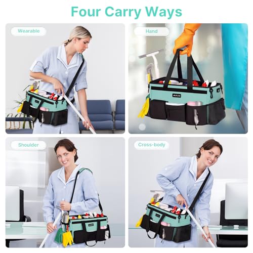 JKAOO Large Wearable Cleaning Caddy Bag with Handles, Blue Green - color: Blue-Green