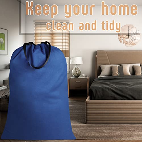Sanlykate Large Canvas Cotton Laundry Bag with Drawstring & Handles, Heavy Duty Durable Dirty Clothes Organizer, Tear Resistant Hamper Liner Storage Bag, Travel Sack, 25.5 x 34inch - Cyanotic - color: Cyanotic