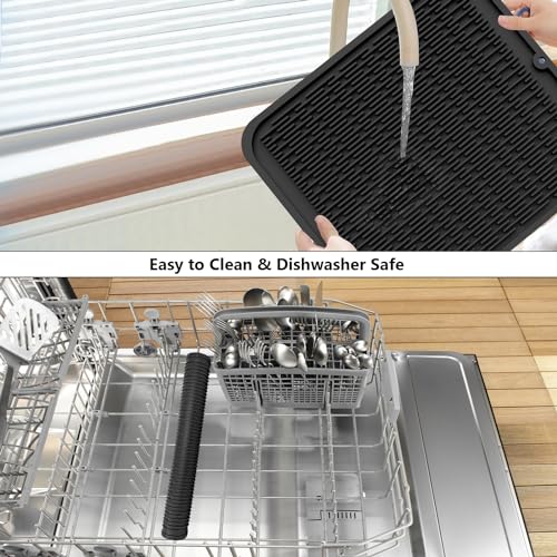ZLR Oversized Silicone Dish Drying Mat for Kitchen, 16"x18", Black - color: Black, size: 18" x 16"