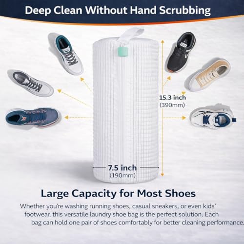 Shoe Washing Machine Bag for Sneakers – 2 Pack Laundry Shoe Bag Reusable Sneaker Wash Bag with Protective Zipper, Mesh Cleaning Bag for Tennis Shoes, Running Shoes - White - color: White