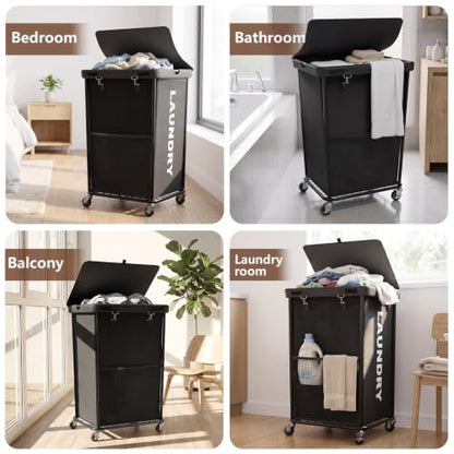Laundry Hamper with Wheels and Lid, 150L Large Rolling Laundry Basket Black - color: Black, size: 150L