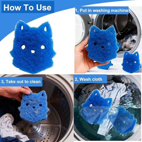 Pet Hair Remover for Laundry, 6PCS Reusable Dog & Cat Hair Remover Tool - color: Blue, size: cat face