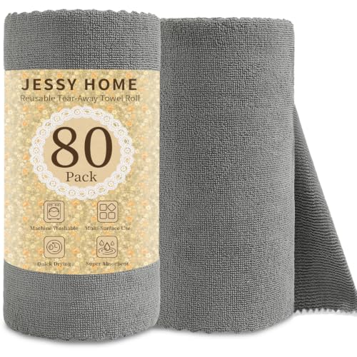 80 Pack Microfiber Cleaning Cloth Roll Reusable Paper Towels 12"x12" Tear Away Cloth, Microfiber Towels for Cars, Wash Cloths, Lint Free Dark Grey Rags for House, Kitchen,Window,Cleaning Supplies - color: Dark Grey