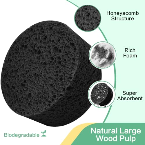 3-Pack Large Sponge, Kitchen Sponges, Handy Sponges, Cellulose Sponges, Dish Washing Sponge, Natural Sponge, Car Washing Sponge, Eco Friendly Sponge (Round, 4" X 4" X 2"), Black - color: B-black