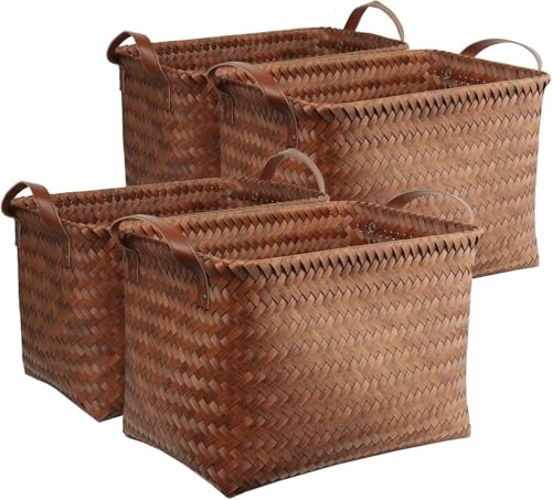 BROWNLILY Handwoven Wicker Storage Baskets, Pack of 4, Brown - color: Brown*4