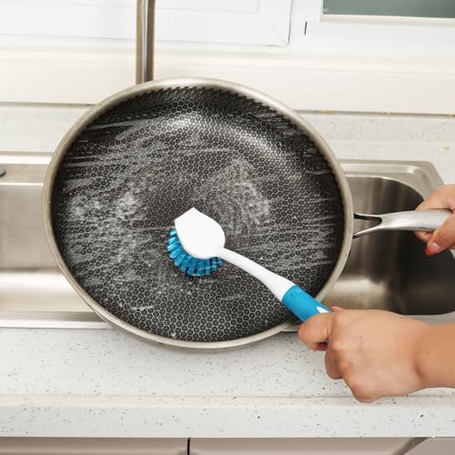 Dish Brush with Handle, 2 Pack Scrub Brushes, Blue - color: Blue