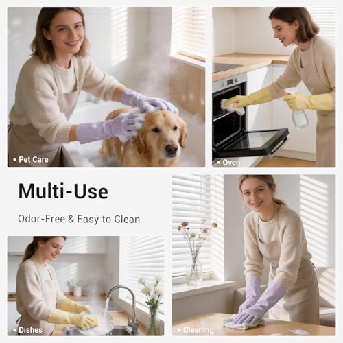 ThxToms 2 Pair Nitrile Dishwashing Cleaning Gloves,with Cotton Flocked Liner,Skin-Friendly & Anti-Slip Design,Y&P - size: Medium