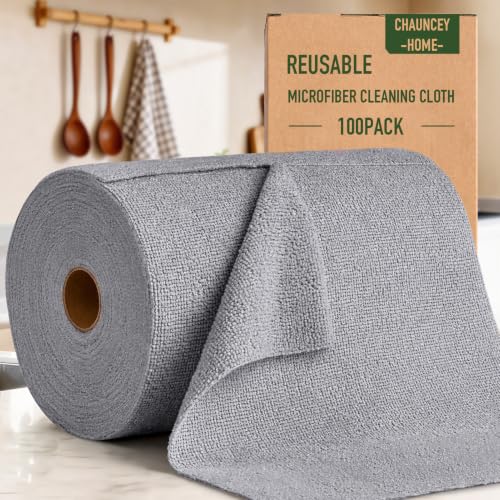 Microfiber Cleaning Cloth Roll - 100 Pack Tear Away Microfiber Paper Towels, Reusable, Washable, Scratch-Free, Kitchen Towels for Car, Home, Kitchen, Glass, Dishes(Cloud Gray) - color: Cloud Gray
