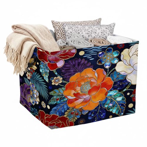 Modern Floral Foldable Laundry Basket Hamper with Handles, 56L Large Capacity Toy Storage Organizer, Collapsible Clothes Hamper for Home Decor and Bedroom Organization. - color: Modern Floral