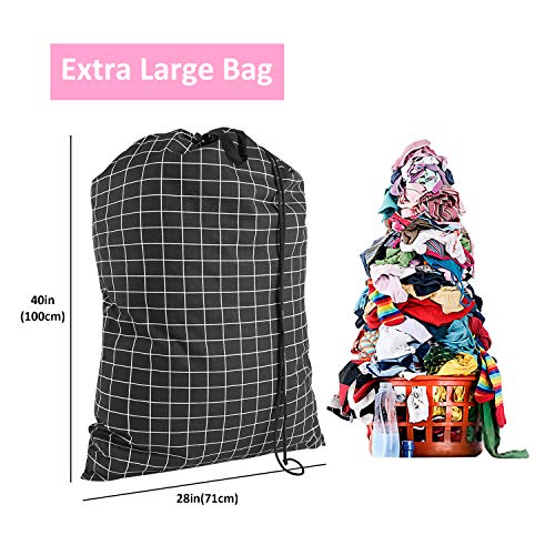 SWISSELITE Heavy Duty Laundry Drawstring Bag with Strap, 28 x 40 Inches Travel Dirty Clothes Bag for Laundromat and Household, 6 Color - color: Check Black