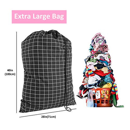 SWISSELITE Heavy Duty Laundry Drawstring Bag with Strap, 28 x 40 Inches Travel Dirty Clothes Bag for Laundromat and Household, 6 Color - color: Check Black
