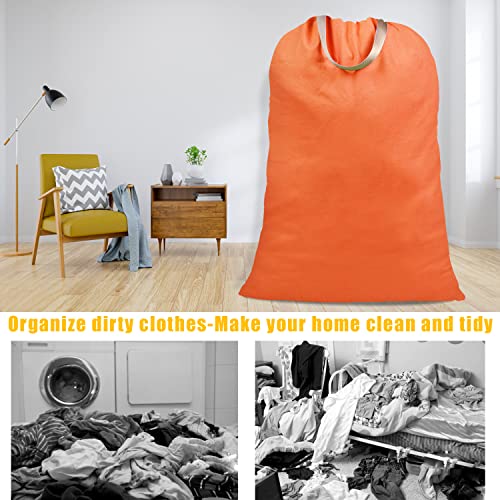 Cotton Canvas Laundry Bag with Handles & Drawstring Straps, Heavy Duty Extra Large Laundry Bags for Laundromat and Household, 25.5x34 Inch, Orange - color: Orange