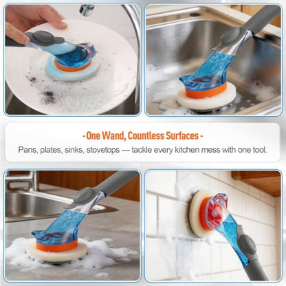 CLEANHOME Dish Wand with Soap Dispenser Scrubber Brush