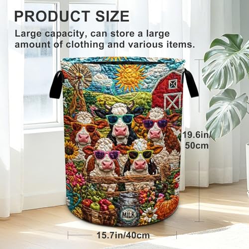 Cow Laundry Basket Foldable Oxford Laundry Hamper With Handle For Room Bathroom Bedroom - color: Cow