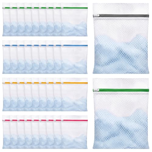 Junkin 40 Pack Honeycomb Mesh Laundry Bags for Delicates 12 x 16 Inches